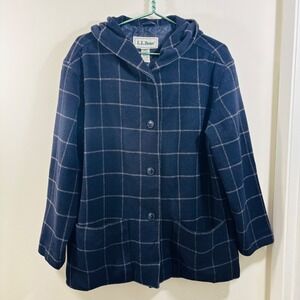 ‼️NOT FOR SALE‼️ LL Bean Women's Wool Blend Hooded Window Plaid Button Up Navy